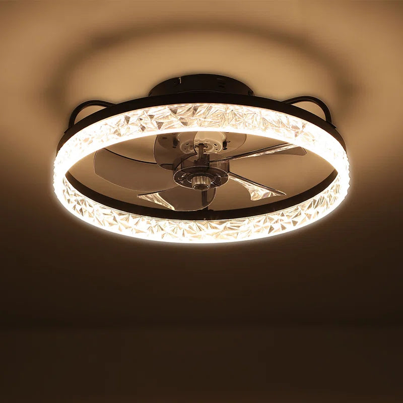Kappa 48cm crystal ceiling fan with integrated LED lights, featuring elegant crystal accents and modern design.