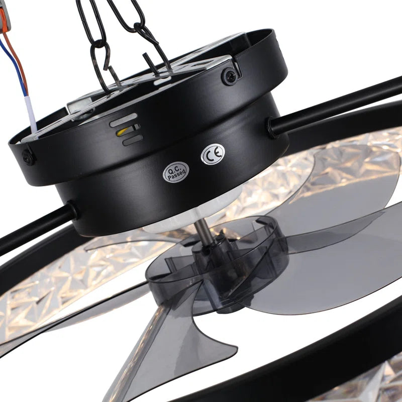 Kappa 48cm crystal ceiling fan with integrated LED lights, featuring elegant crystal accents and modern design.