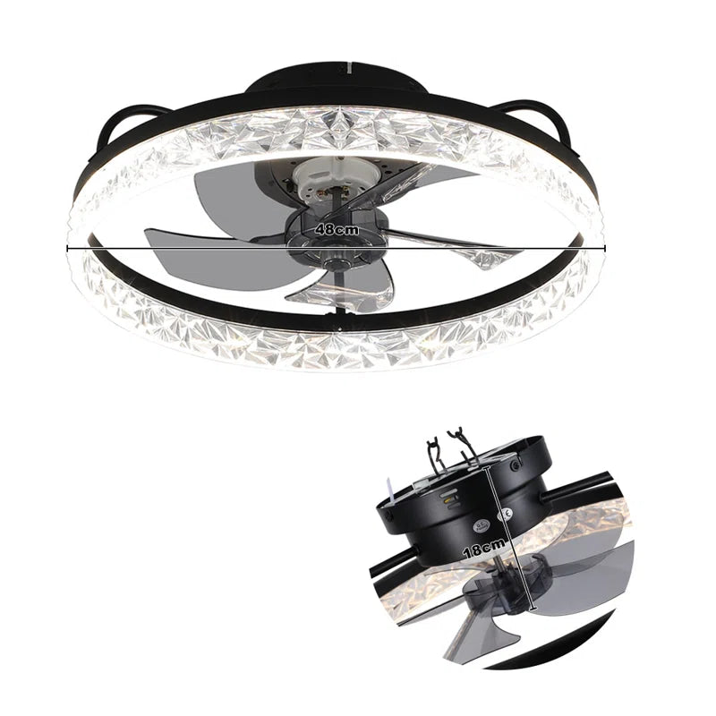 Kappa 48cm crystal ceiling fan with integrated LED lights and decorative crystal accents, ideal for modern living spaces.