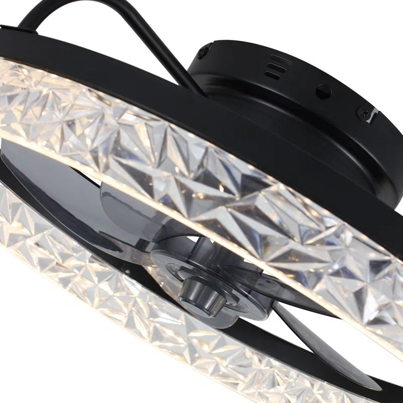 Kappa 48cm crystal ceiling fan with LED lights by TheChandelierCo, featuring a modern design and transparent crystal blades.