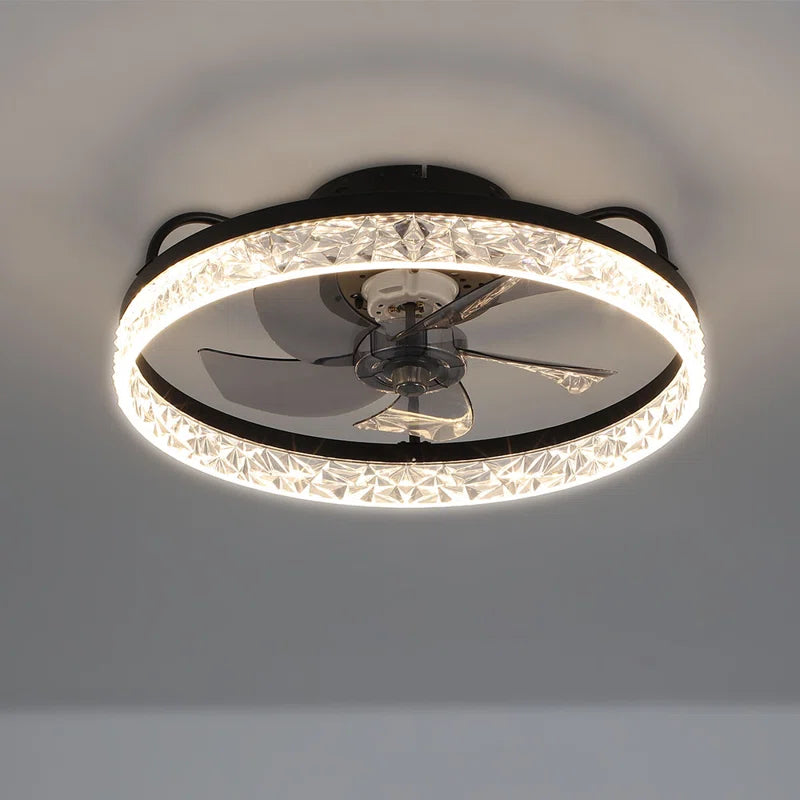 Kappa 48cm crystal ceiling fan with LED lights, featuring a modern design and elegant crystal accents.