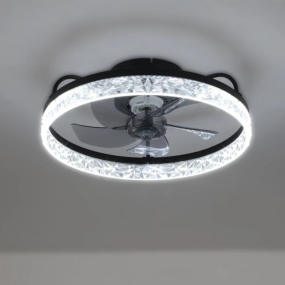Kappa 48cm crystal ceiling fan with integrated LED lights, modern design, and decorative crystal accents.