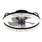 Kappa 48cm crystal ceiling fan with LED lights, modern design, featuring transparent crystal accents and sleek metal finish.