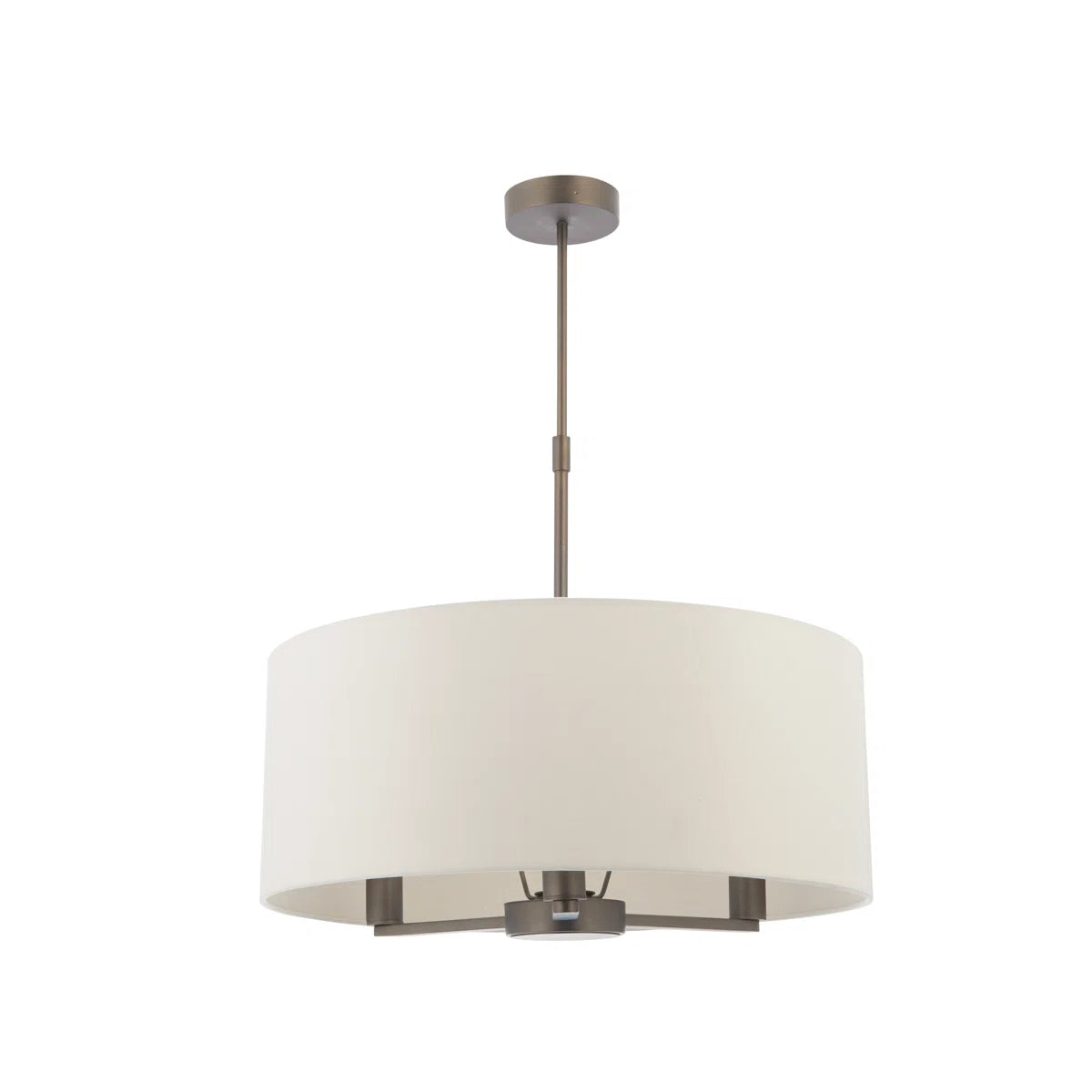 Katrina 3 light drum chandelier by TheChandelierCo featuring a modern drum-shaped design with soft white lampshades and metal accents.