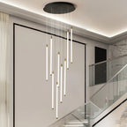 Modern Keiri 9 LED staircase cluster pendant light by TheChandelierCo with dimmable, sleek design and multiple light fixtures.