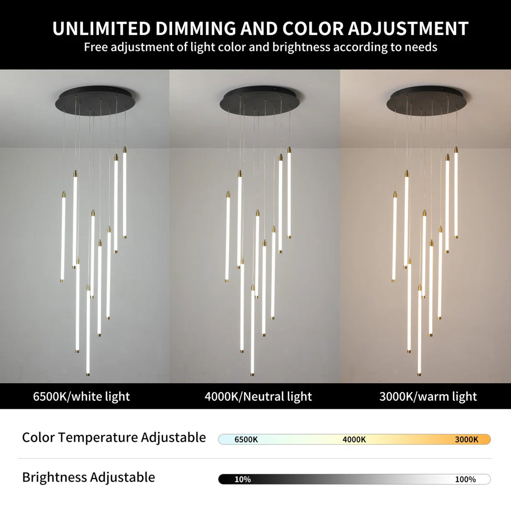 Modern Keiri 9 LED staircase cluster pendant light by TheChandelierCo featuring a sleek, dimmable design for contemporary interiors.