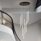 Modern Keiri 9 LED staircase pendant by TheChandelierCo, featuring a dimmable cluster light with sleek, contemporary design.