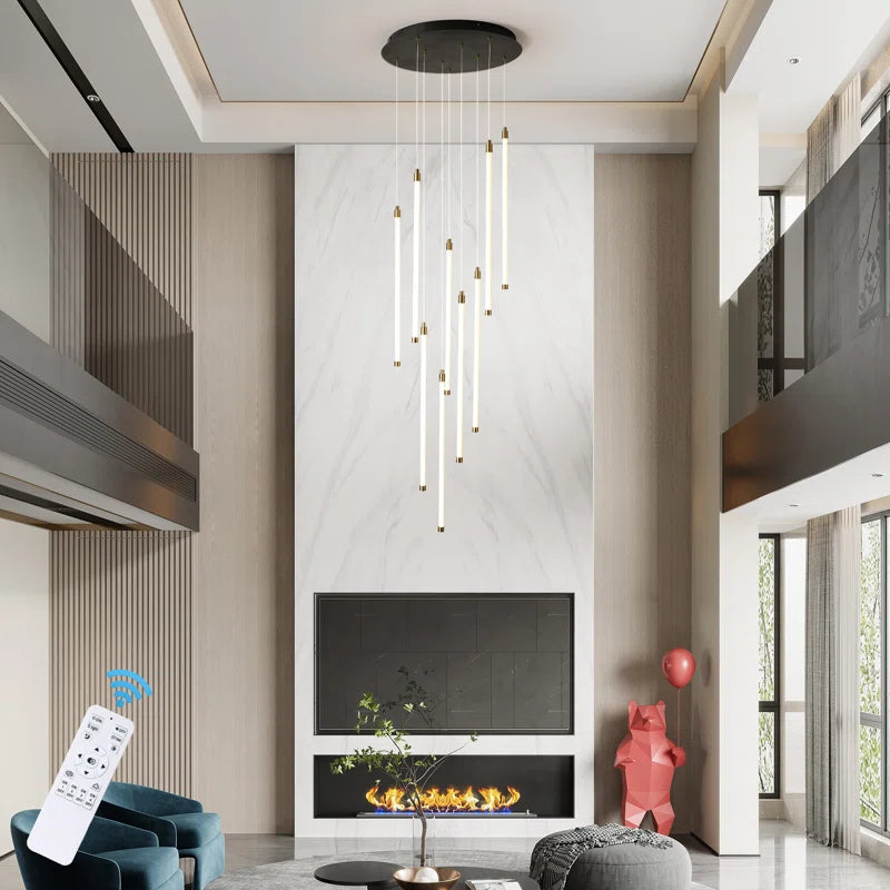 Modern Keiri 9 LED staircase pendant by TheChandelierCo featuring a dimmable light cluster design.