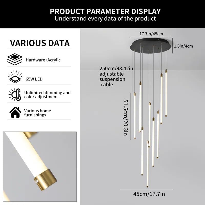 Modern dimpled LED staircase cluster pendant light by TheChandelierCo featuring sleek design and adjustable dimmable lighting.