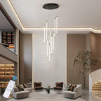 Modern Keiri 9 LED staircase pendant light by TheChandelierCo, featuring a sleek cluster design and dimmable lighting.