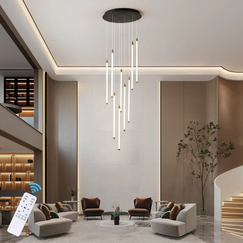 Modern Keiri 9 LED staircase pendant light by TheChandelierCo, featuring a sleek cluster design and dimmable lighting.