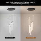 Modern Keiri 9 LED staircase cluster pendant by TheChandelierCo, featuring dimmable light and sleek contemporary design.