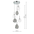 Kensley 6-light chrome cluster pendant light from TheChandelierCo with six glass shades hanging in a modern design