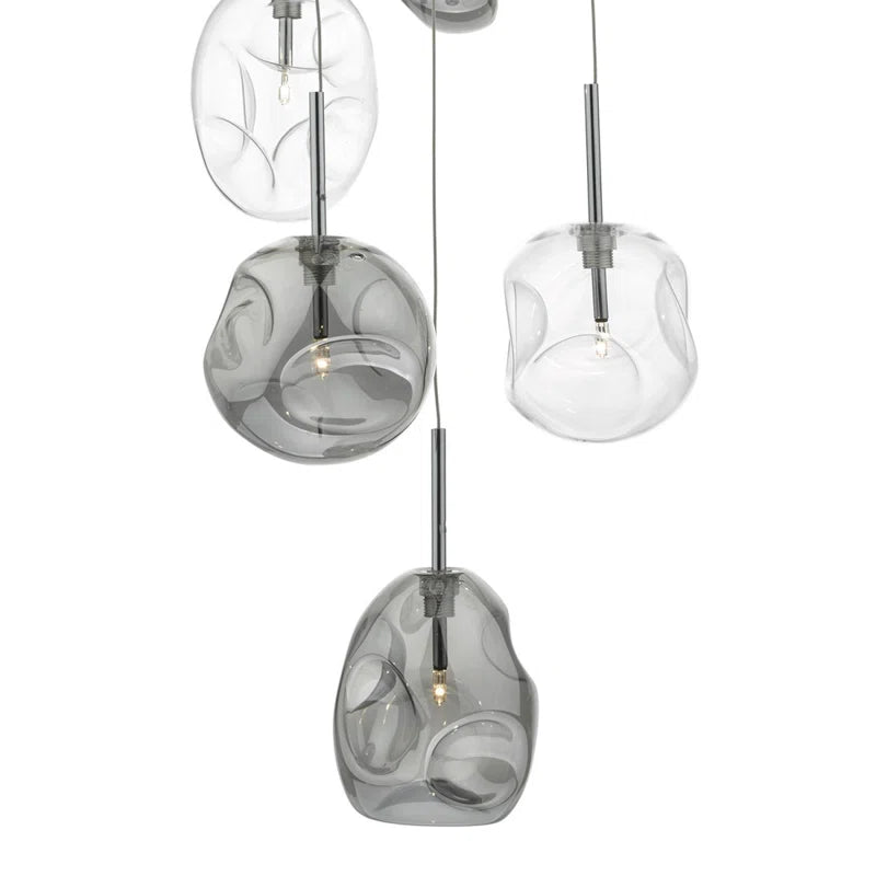 Kensley 6-light chrome cluster pendant chandelier with multiple hanging lights, modern design, and sleek finish.