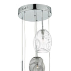 Kensley 6 light chrome cluster pendant chandelier with six hanging light fixtures and modern design.