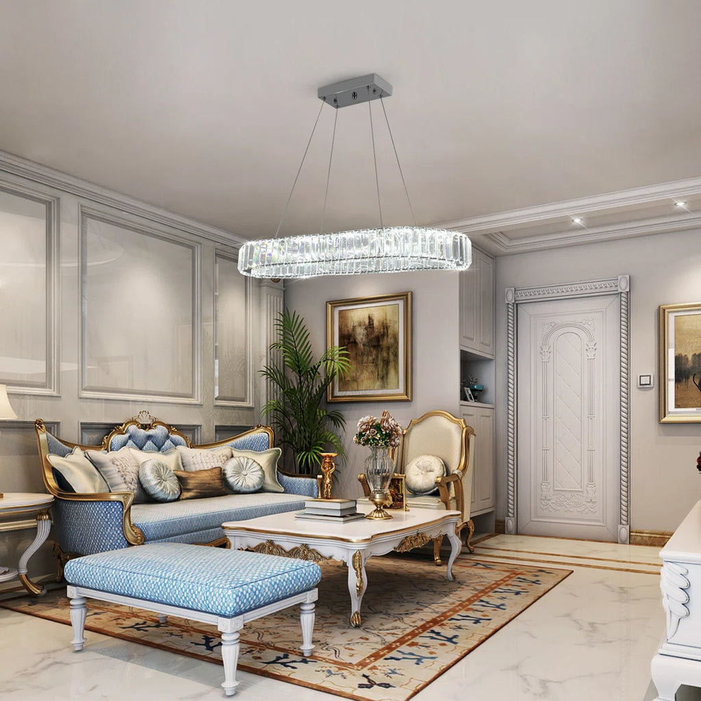 Kirt 1 Light Crystal LED Chandelier by TheChandelierCo featuring sparkling crystal accents and modern LED lighting design.