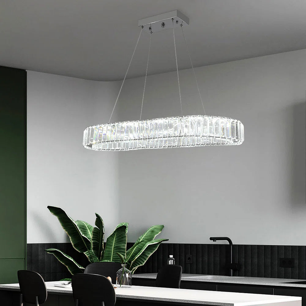 Light crystal LED chandelier from Kirt 1 collection by TheChandelierCo, featuring sparkling crystal accents and modern lighting design.
