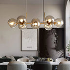 LED pendant light with 8 glass E27 bulbs, height-adjustable chandelier in modern design, 105cm tall, by TheChandelierCo.