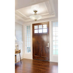Miltiades glass semi-flush mount ceiling light by TheChandelierCo featuring a clear glass shade and metal fixture.