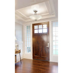 Miltiades glass semi-flush mount ceiling light by TheChandelierCo with clear glass shade and brushed metal finish.