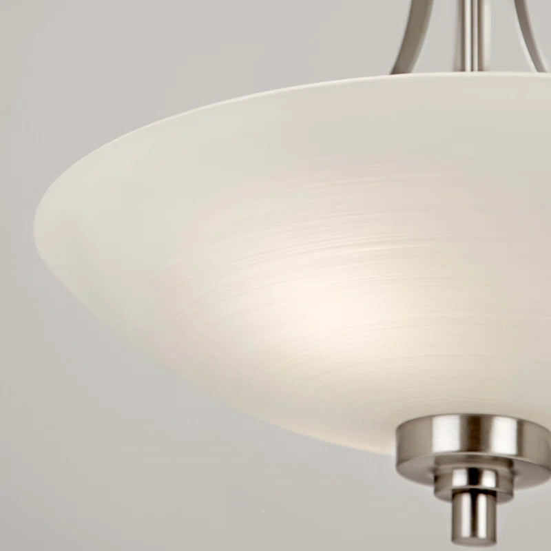 Elegant Miltiades glass semi-flush mount ceiling light by TheChandelierCo with clear glass shade and brushed metal finish.
