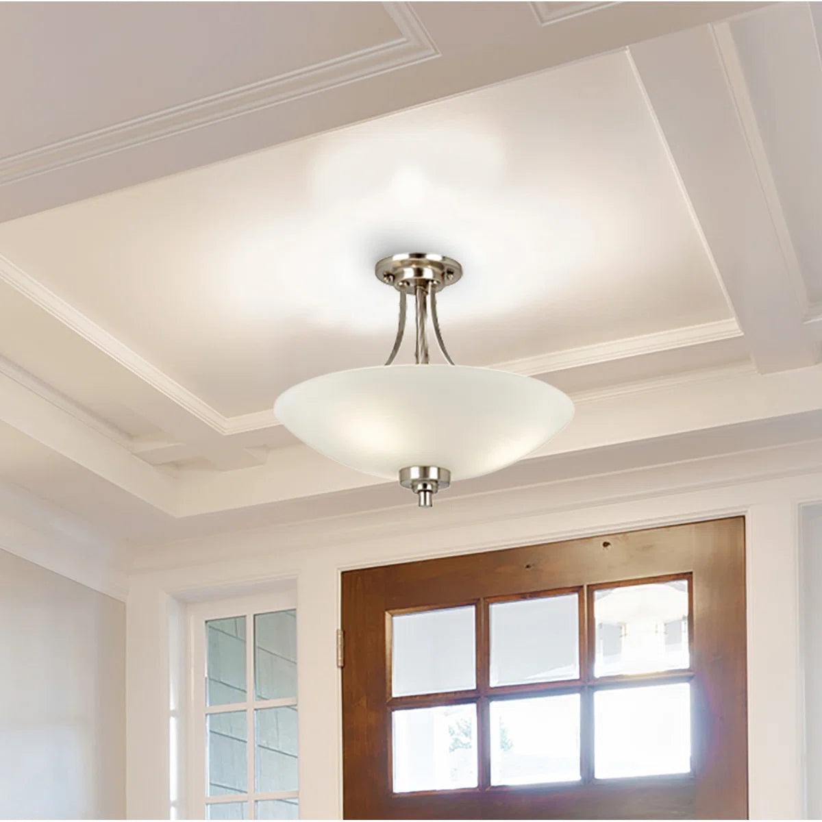 Miltiades glass semi-flush mount ceiling light by TheChandelierCo featuring clear glass shade and modern design.