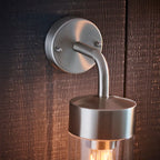 Myla 21cm H outdoor wall lantern by TheChandelierCo, with classic design, clear glass panels, and black metal frame for exterior lighting.