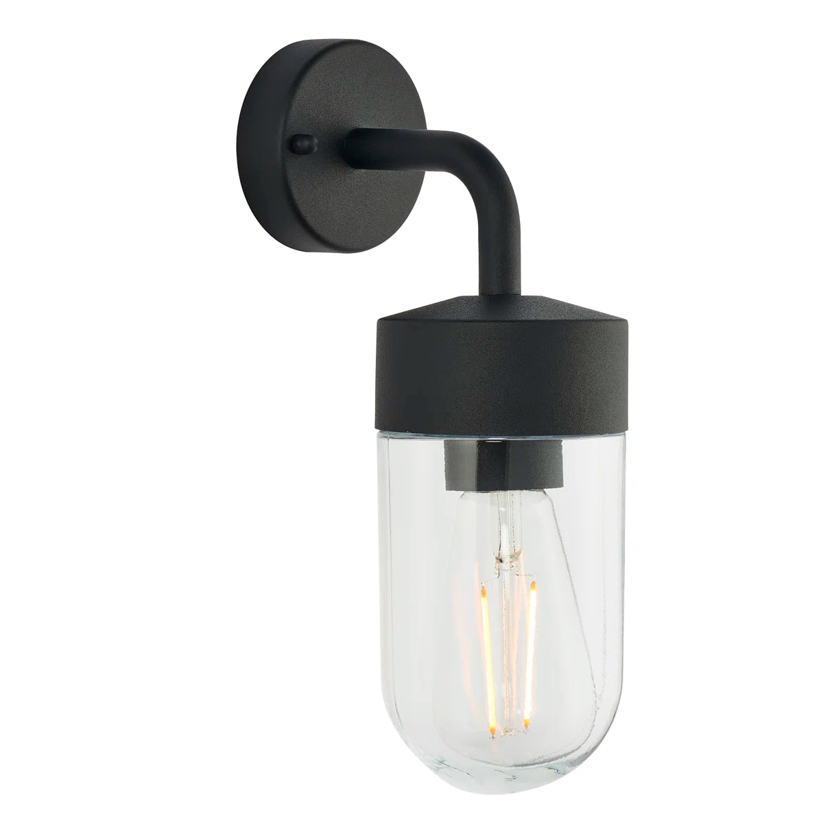 Myla 21cm H outdoor wall lantern by TheChandelierCo featuring a classic black metal finish and clear glass panels for outdoor lighting.