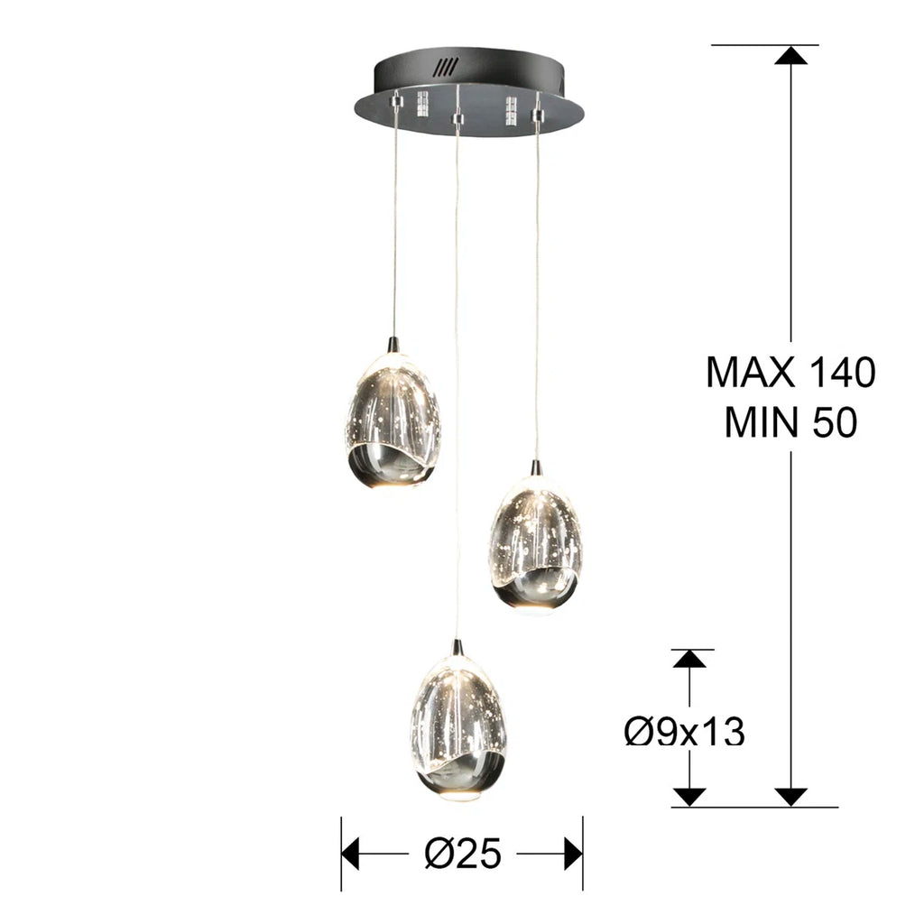 3 - Light Chrome LED Cluster Pendant