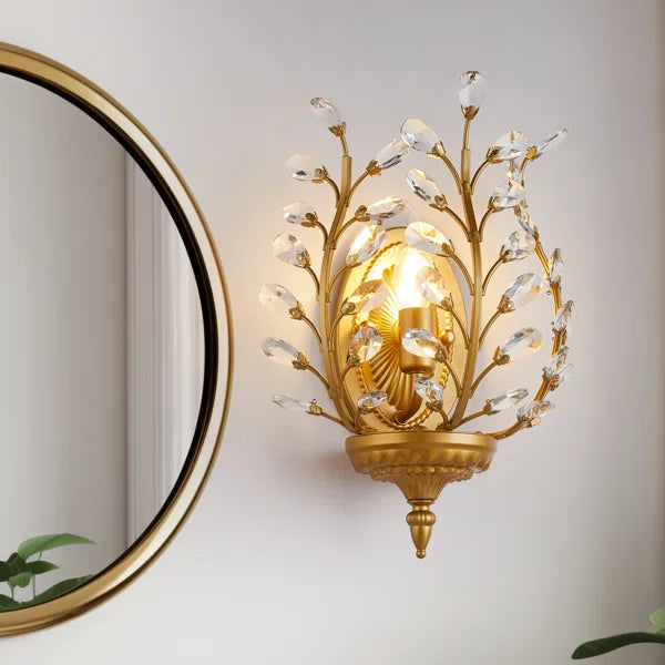 1 - Light Dimmable Gold Crystal Flush Mounted Sconce