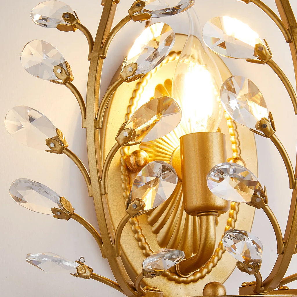 1 - Light Dimmable Gold Crystal Flush Mounted Sconce
