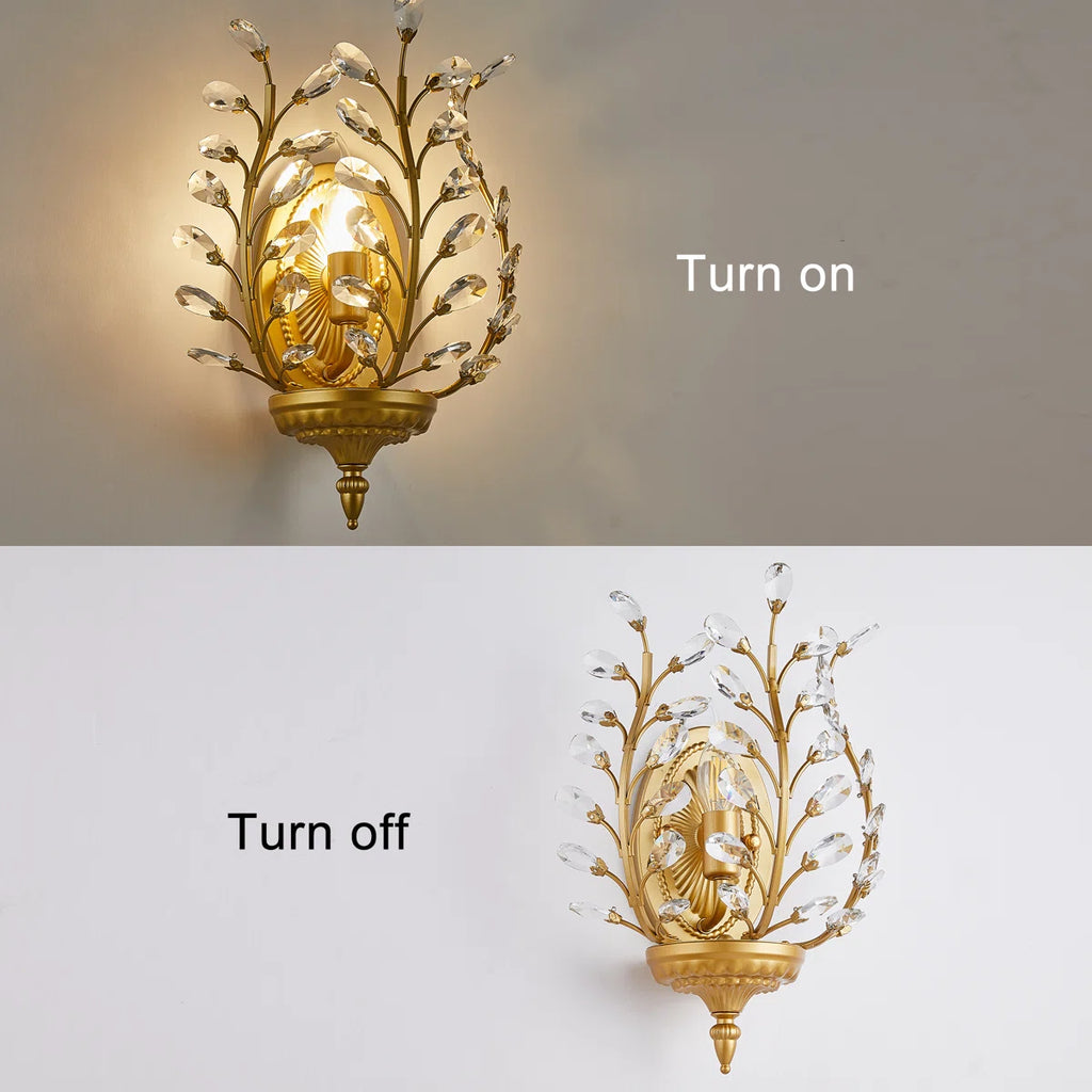 1 - Light Dimmable Gold Crystal Flush Mounted Sconce