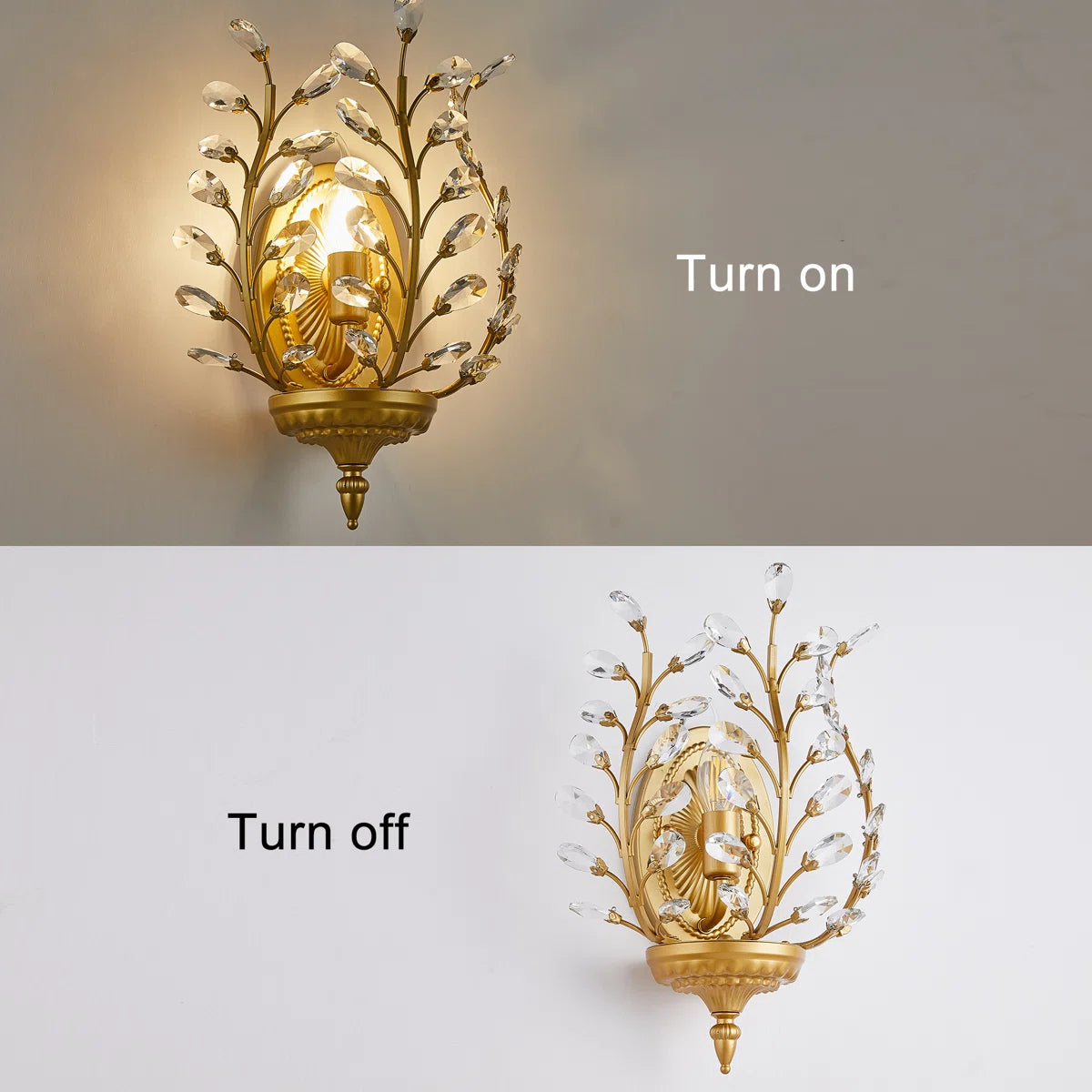 1 - Light Dimmable Gold Crystal Flush Mounted Sconce