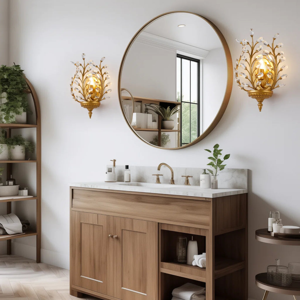 1 - Light Dimmable Gold Crystal Flush Mounted Sconce