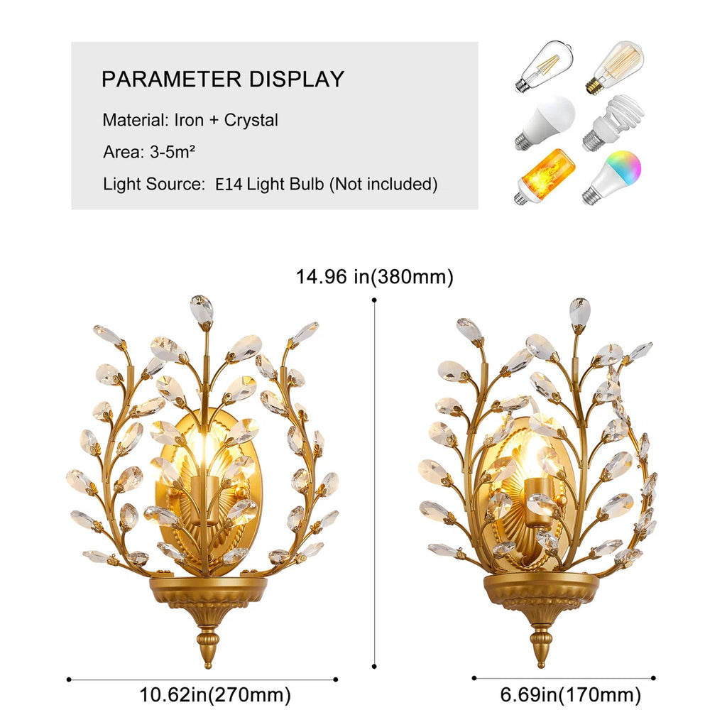 1 - Light Dimmable Gold Crystal Flush Mounted Sconce
