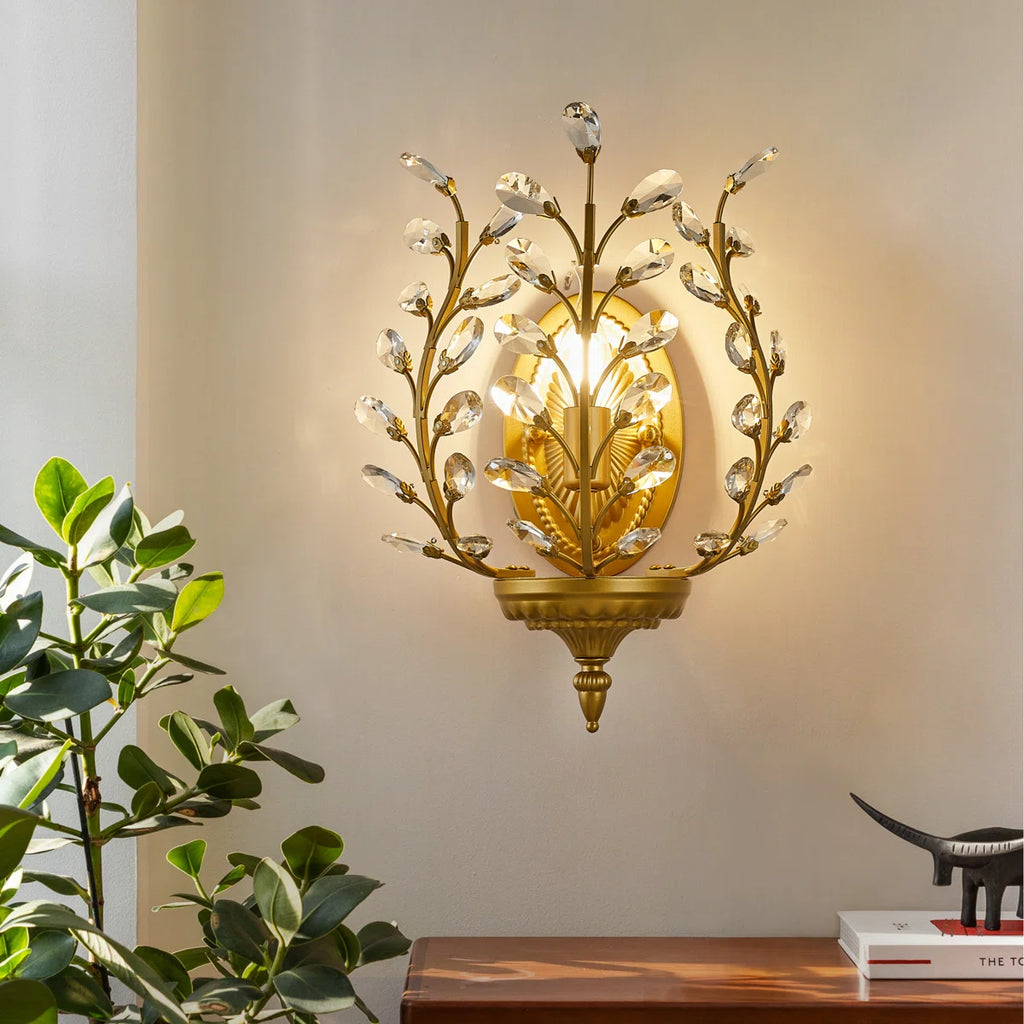 1 - Light Dimmable Gold Crystal Flush Mounted Sconce