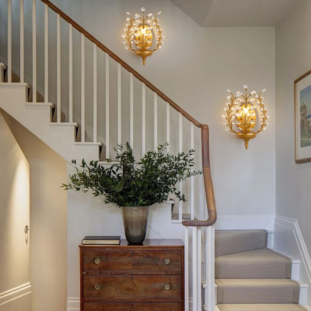 1 - Light Dimmable Gold Crystal Flush Mounted Sconce