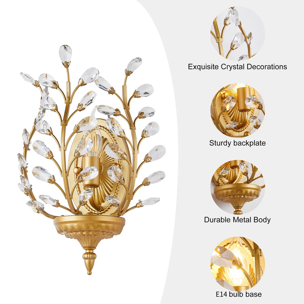 1 - Light Dimmable Gold Crystal Flush Mounted Sconce