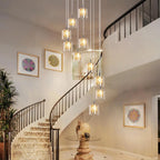Modern G9 glass crystal pendant light from TheChandelierCo with 10 lights, adjustable height, ideal for contemporary hanging lighting.