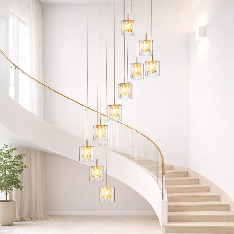 Modern 10-light pendant chandelier with G9 glass crystals, adjustable height, hanging lighting fixture by TheChandelierCo.