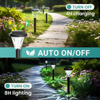 Set of 10 plastic solar-powered pathway lights from TheChandelierCo with adjustable stakes and LED bulbs for outdoor illumination.