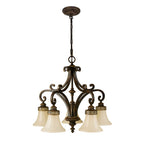 Light shaded Pritzker 5 chandelier by TheChandelierCo with elegant design and multiple light fixtures hanging from a sleek frame.