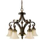 Light shaded chandelier from the Pritzker 5 collection by TheChandelierCo, featuring elegant design and soft illumination.