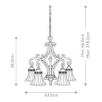 Light shaded chandelier from the Pritzker 5 collection by TheChandelierCo, with elegant hanging design and warm illumination.