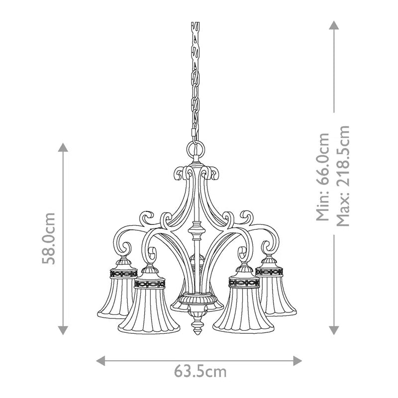 Light shaded chandelier from the Pritzker 5 collection by TheChandelierCo, with elegant hanging design and warm illumination.