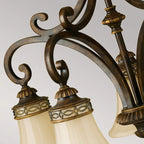 Light shaded chandelier from the Pritzker 5 collection by TheChandelierCo, featuring elegant design with multiple light fixtures.
