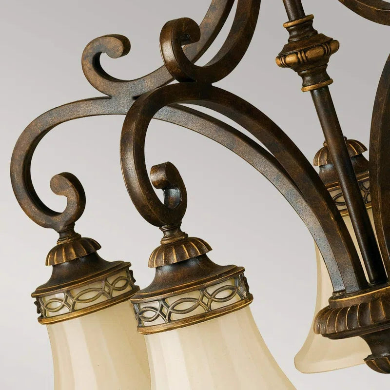 Light shaded chandelier from the Pritzker 5 collection by TheChandelierCo, featuring elegant design with multiple light fixtures.