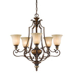 Pulaski 5-light shaded chandelier by TheChandelierCo featuring a classic design with light-colored shades and elegant metalwork.