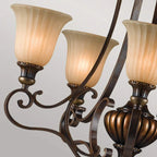 Light shaded Pulaski 5 chandelier from TheChandelierCo with elegant glass shades and intricate metal frame design.
