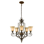 Pulaski 5-light shaded chandelier by TheChandelierCo featuring a classic design with light-colored shades and elegant metal framework.